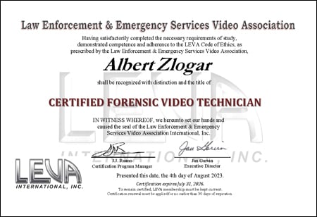 Albert Zlogar, Certified Forensic Video Technician (CFVT)